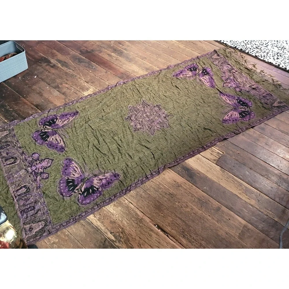 Bohemian Scarf Bundle Rust Orange Pleated Woven & Purple Butterfly Wrap Lot‎ 2pc